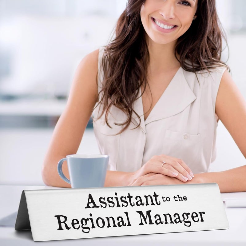 EFFJNSG Assistant to The Regional Manager Novelty Nameplate, Funny Desk Signs for Office, Funny Sarcastic Desk Decor Nameplates Gift for Assistant Manager Women Coworker EDA18 - Image 4